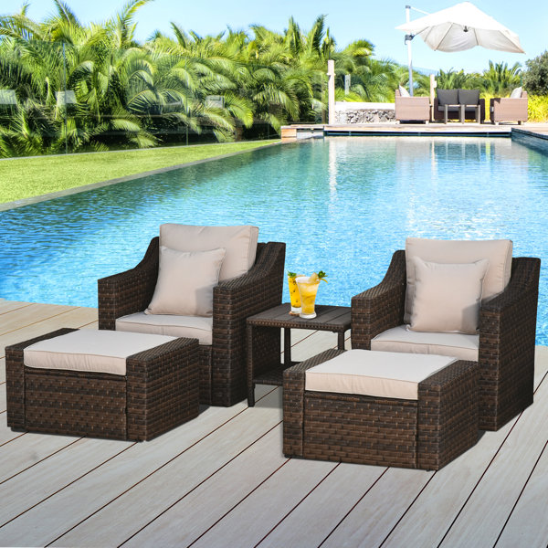 Winston Porter 5Piece Outdoor Rattan Wicker Conversation Set Patio